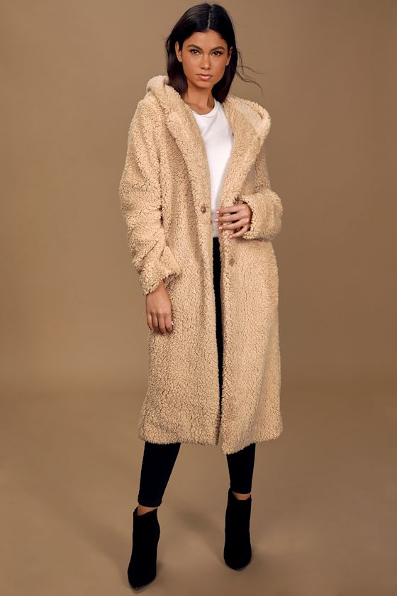 Cozy Tan Coat Teddy Woven Jacket Oversized Fuzzy Jacket Lulus