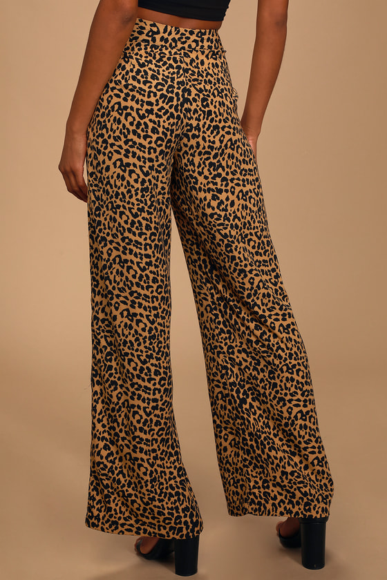 wide leg leopard print trousers