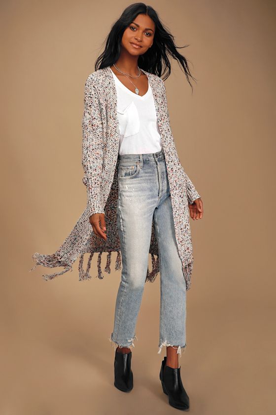 Fantastic Fringe White Multi Fringe Cardigan Sweater 6