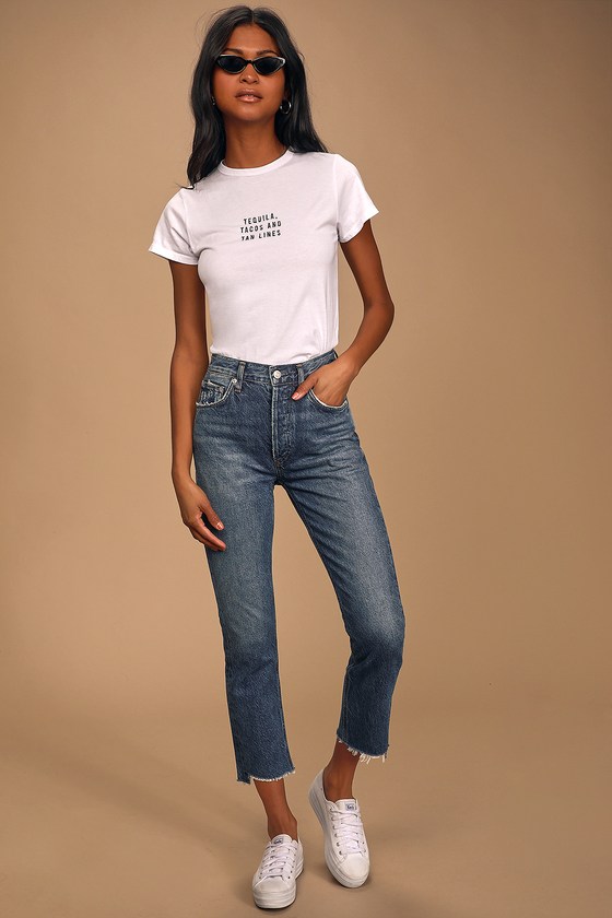 Riley Dark Wash High-Rise Cropped Jeans