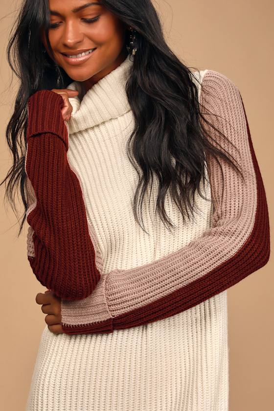 Roll With It Ivory Multi Colorblock Turtleneck Sweater Dress 11