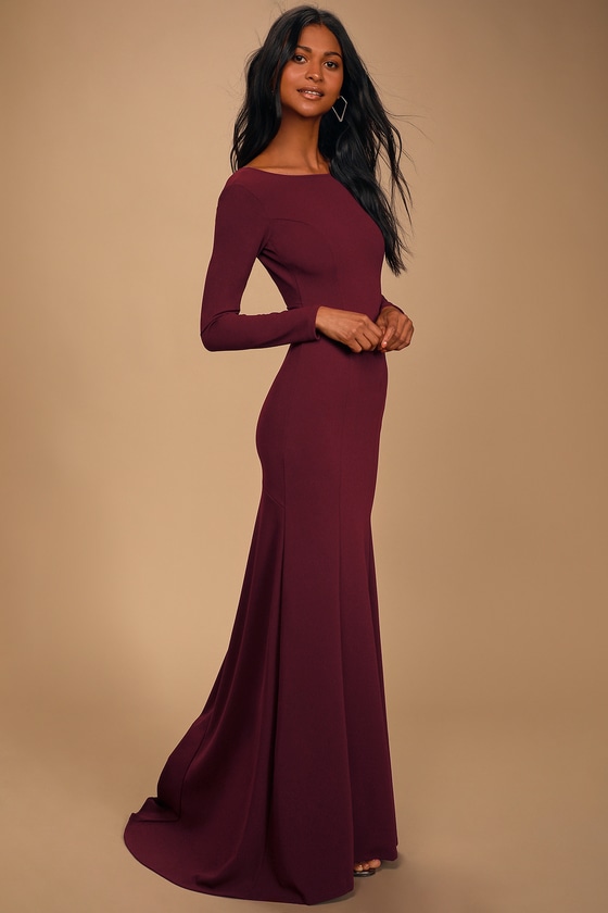 Chic Burgundy Dress Long Sleeve Maxi Dress Formal Maxi Dress Lulus