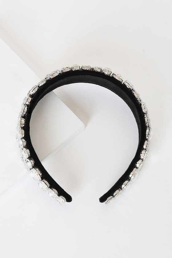 Silver Rhinestone Headband - Rhinestone Black Velvet Headband