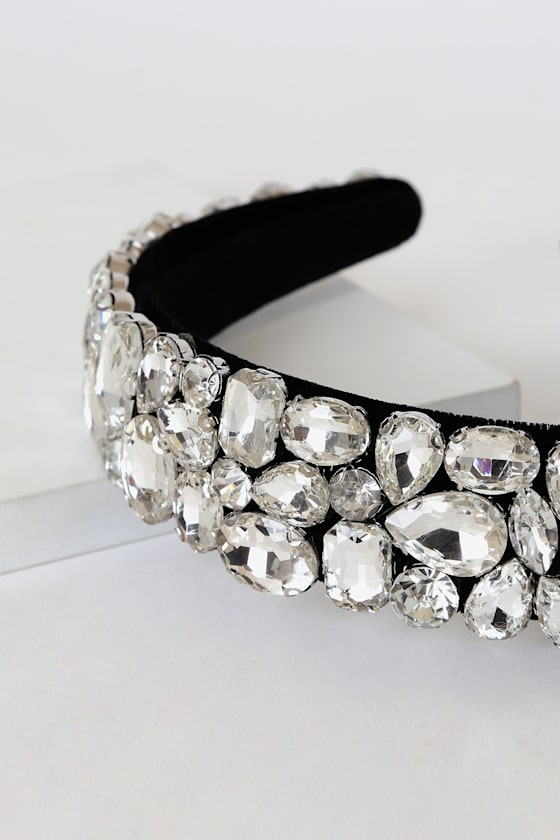 Silver Rhinestone Headband Rhinestone Black Velvet Headband Lulus