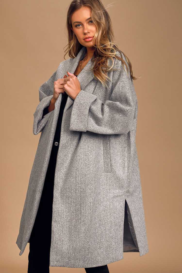 Heather Grey Coat - Wool Coat - Long Coat - Oversized Pea Coat - Lulus