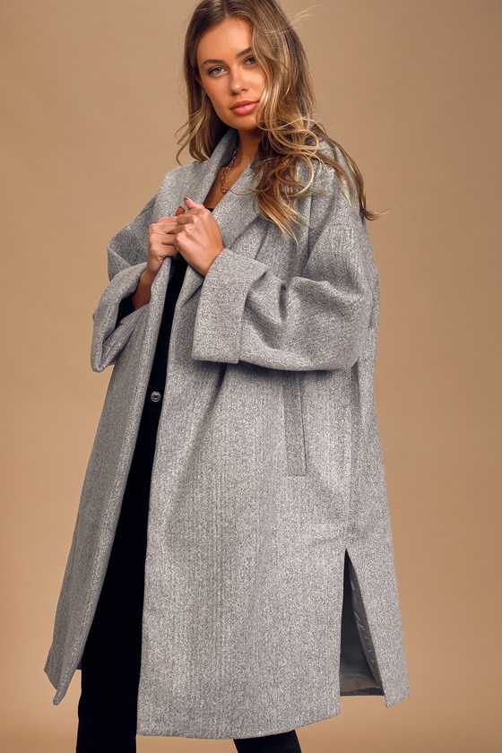 Heather Grey Coat Wool Coat Long Coat Oversized Pea Coat Lulus