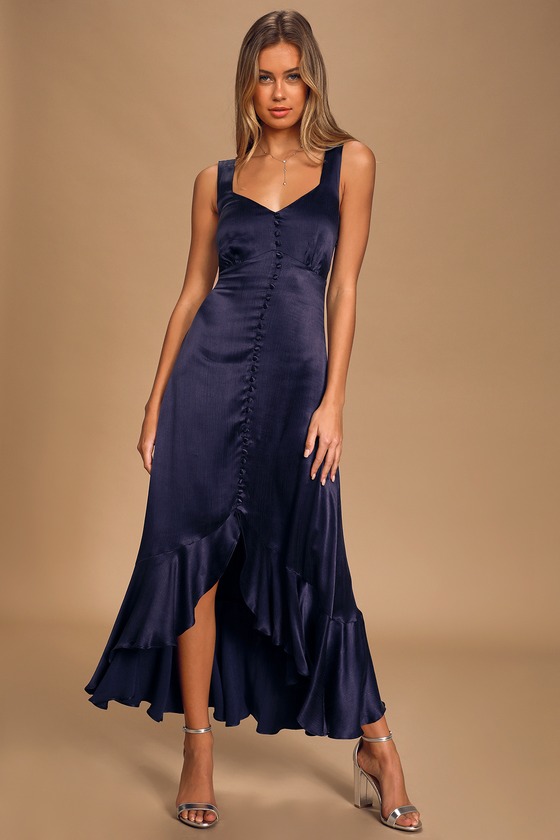 blue satin maxi