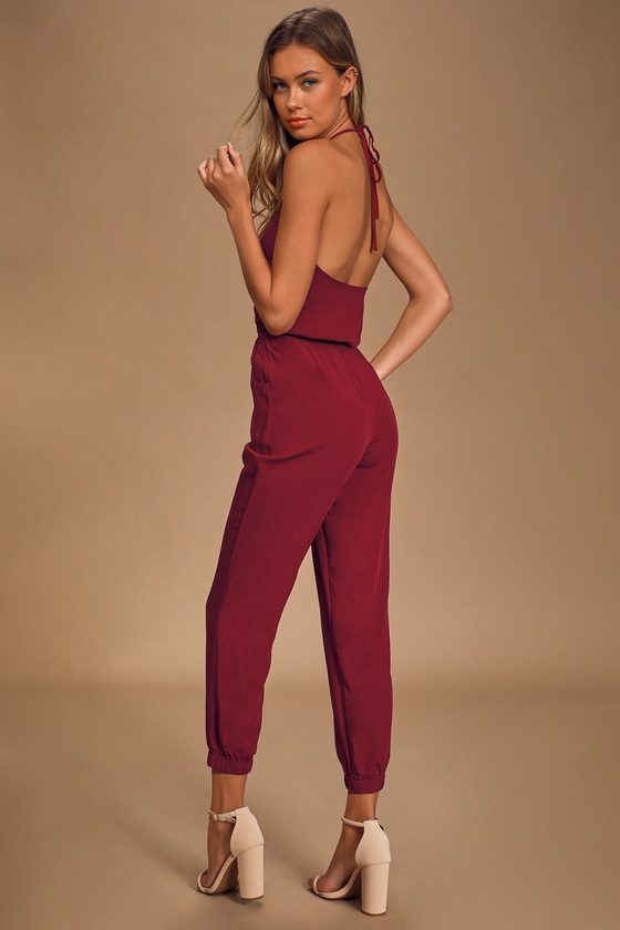 burgundy pant romper
