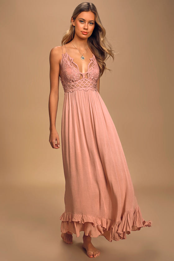 Adella Maxi Slip Rusty Rose Lace Dress 1