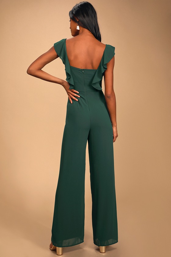 Green Ruffled Wide-Leg Jumpsuit - Sleeveless Surplice Jumpsuit - Lulus