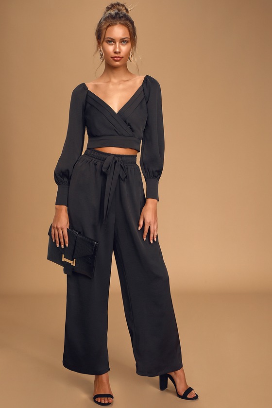black pants with satin stripe
