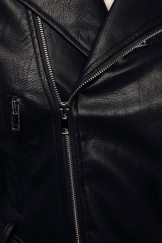 Off The Edge Black Vegan Leather Moto Jacket - thumbnail 4
