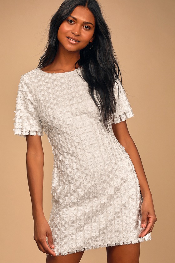 White Embroidered Mini Dress - Short Sleeve Dress - V-Neck Dress - Lulus