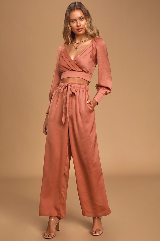 white satin wide leg pants