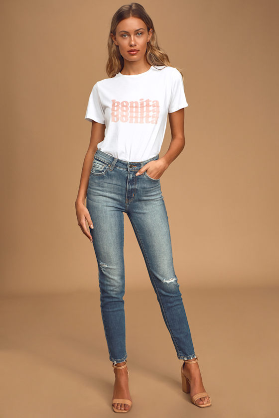 Tobi Medium Wash High-Rise Distressed Jeans 2
