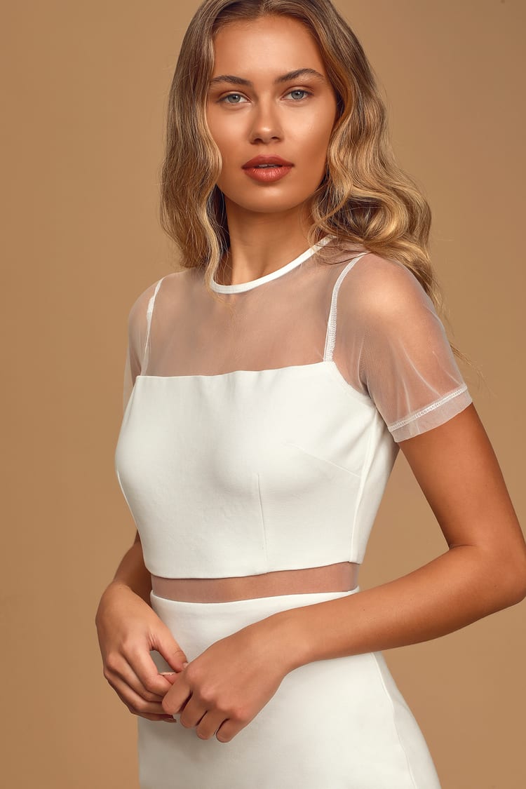 Way We Love White Mesh Short Sleeve Bodycon Dress