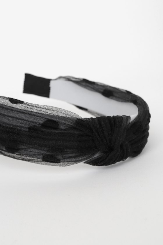 Leigh Black Polka Dot Knotted Headband 2