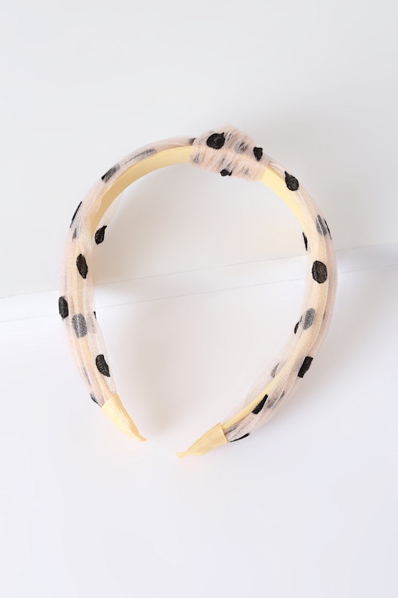 Leigh Yellow Polka Dot Knotted Headband 1