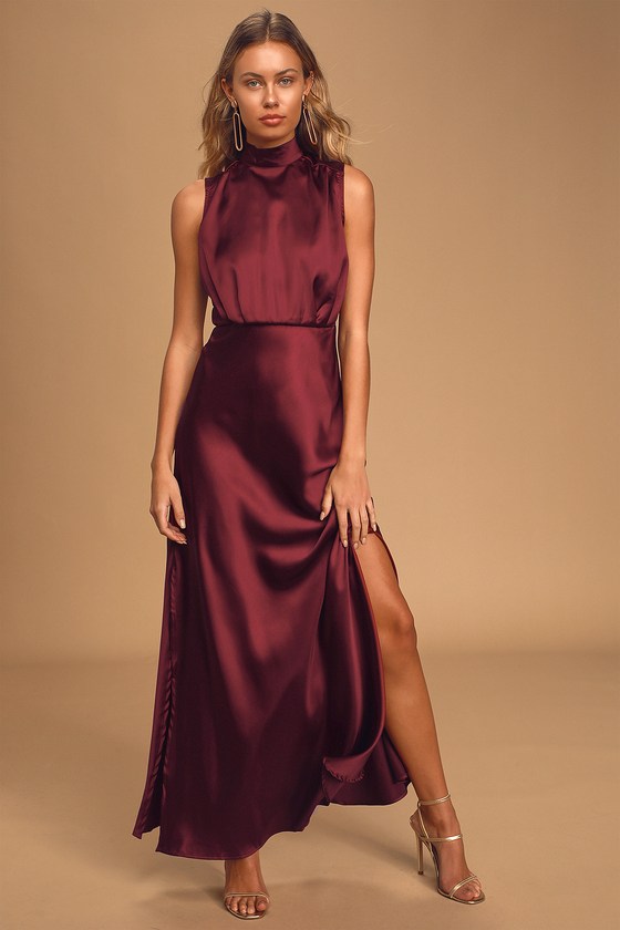 sleeveless satin dress