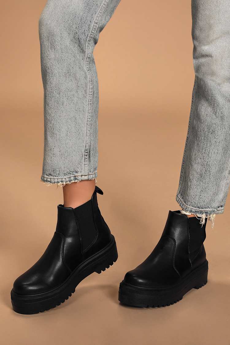 Sucio Bebé Con fecha de Steve Madden Yardley Ankle Boots - Black Flatform Chelsea Boots - Lulus