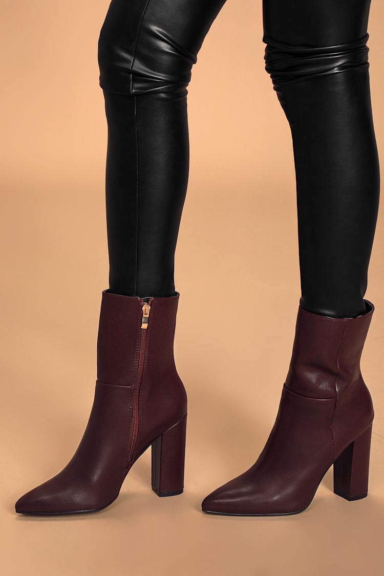 burgundy mid calf boots