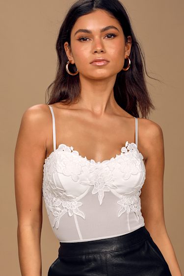 Hey There Haughty White Crochet Lace Mesh Bustier Bodysuit