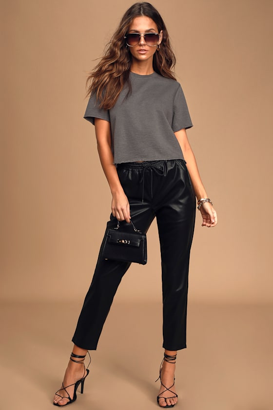 Breeze On By Grey Terry Knit Short Sleeve Cropped Tee 1