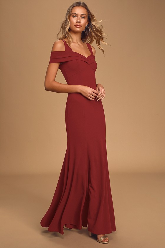 red off the shoulder maxi