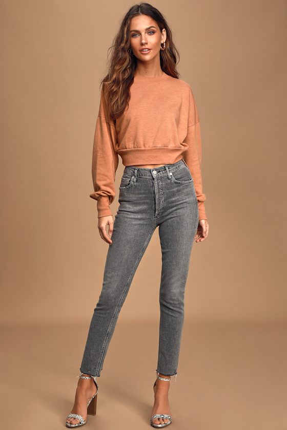 Keep Me Up Terra Cotta Cropped Pullover Sweatshirt 3