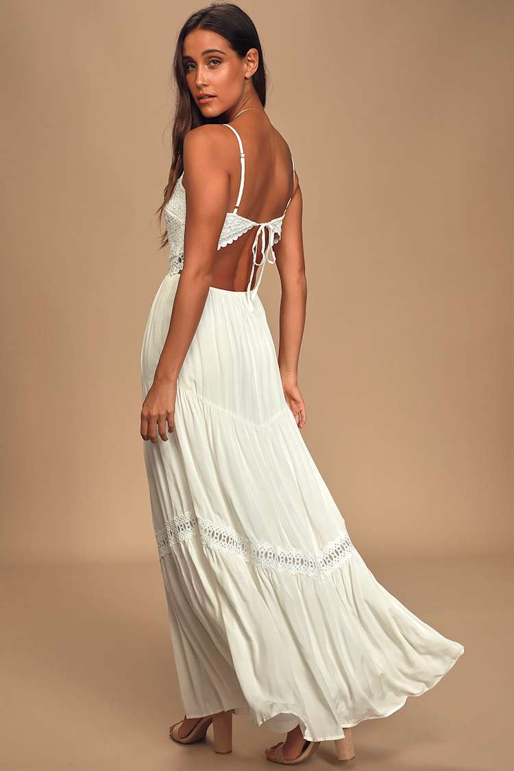 Lovely White Crocheted Lace Dress - Lace Maxi Dress