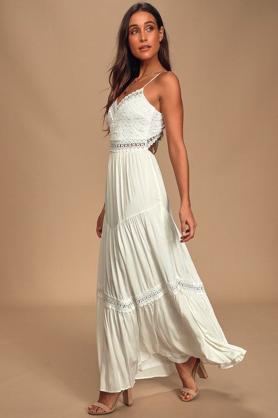 Lovely White Crocheted Lace Dress - Lace Maxi Dress - Lulus