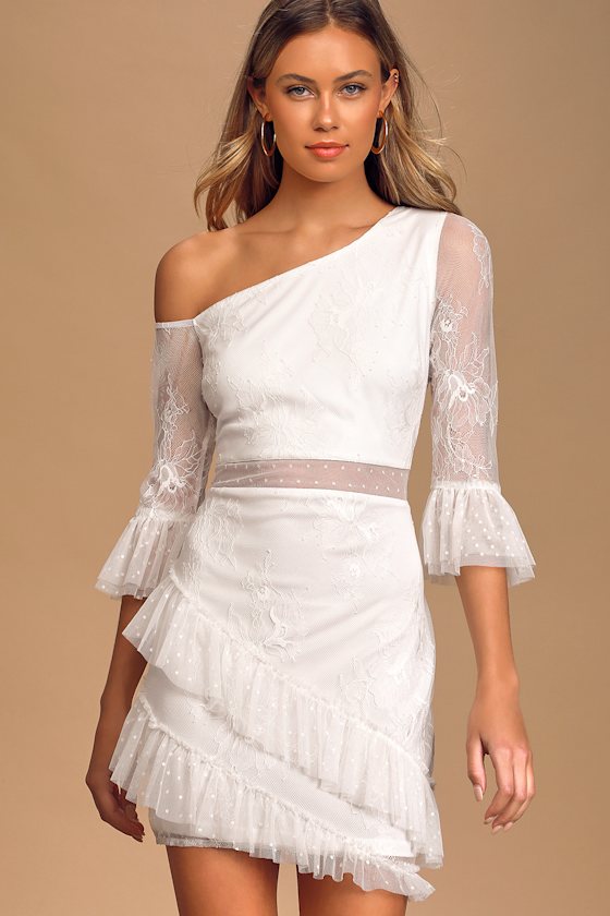 Completely Smitten White Three-Quarter Sleeve Asymmetrical Dress 7