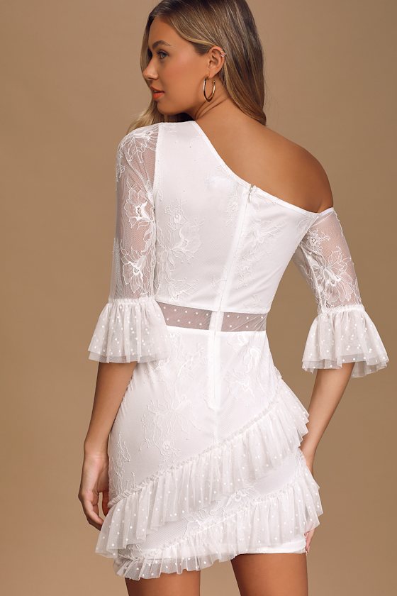 Completely Smitten White Three-Quarter Sleeve Asymmetrical Dress 4