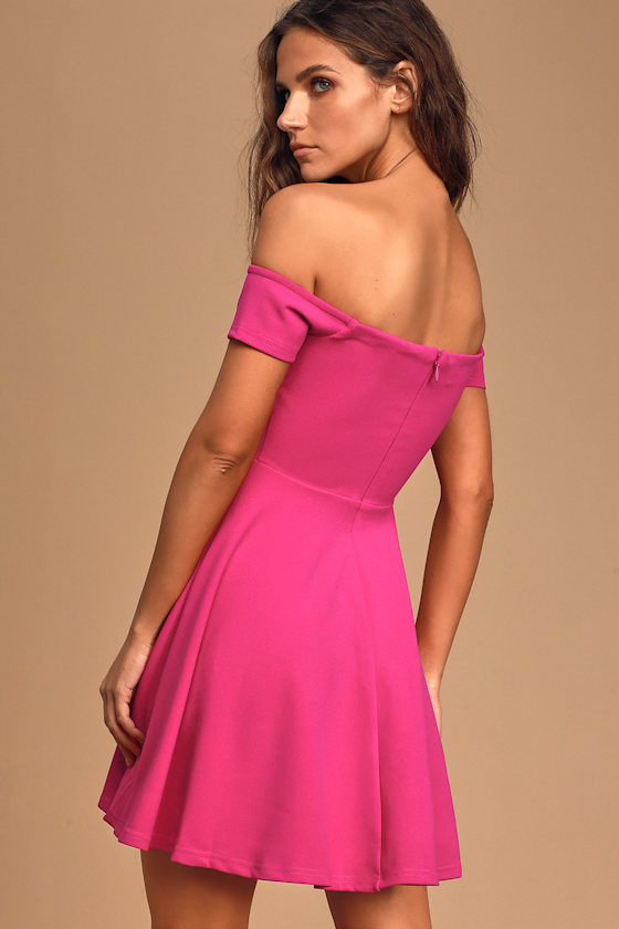 Play the Party Fuchsia Off-the-Shoulder Skater Dress 10