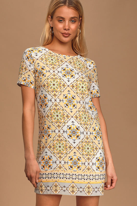 Dandy Lion Yellow Print Shift Dress 8