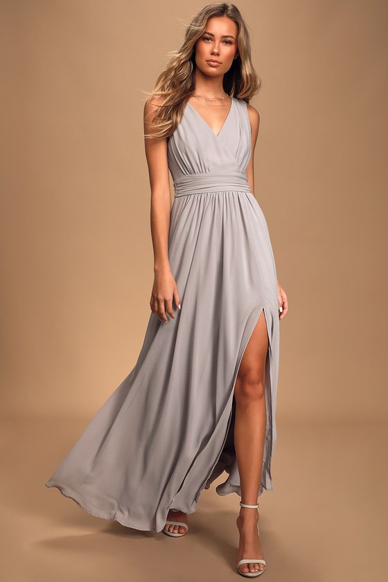 Thoughts of Hue Light Grey Surplice Maxi Dress - Lulus