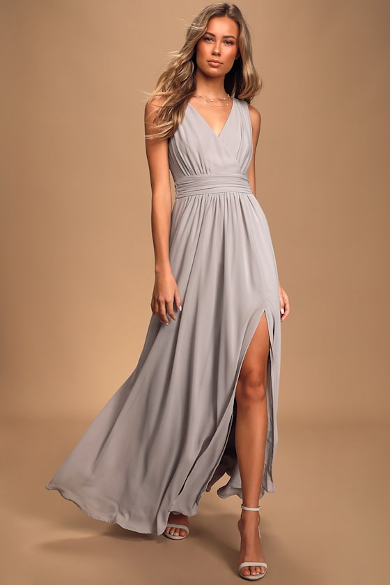 Thoughts of Hue Light Grey Surplice Maxi Dress 2