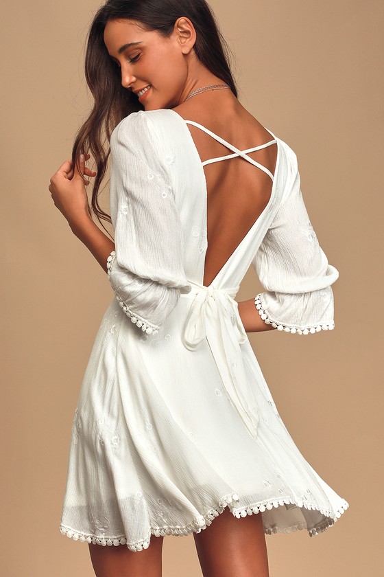 white embroidered mini dress