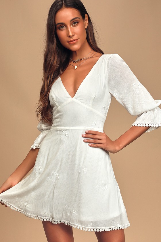 white embroidered mini dress