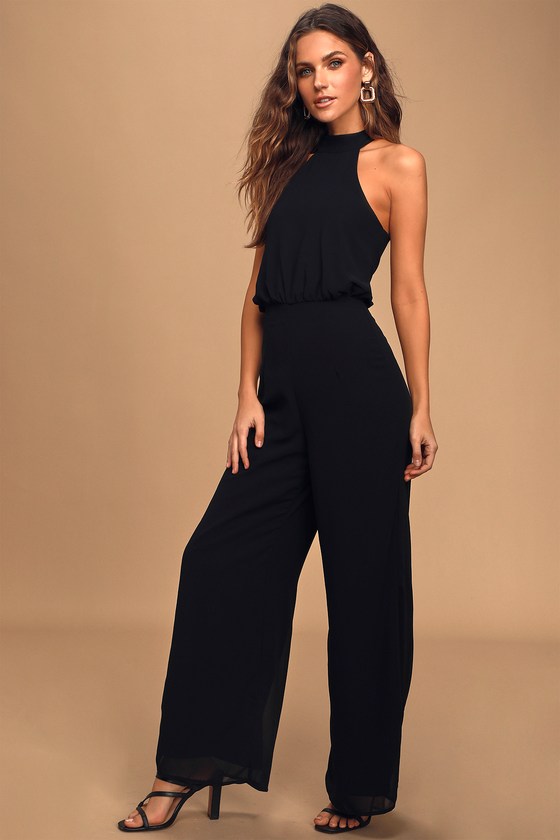 Sexy Black Jumpsuit - Black Halter Jumpsuit - Wide-Leg Jumpsuit - Lulus