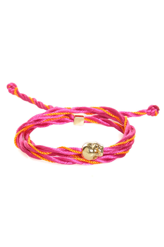 Skull\\\'s Out for Summer Pink and Orange Friendship Bracelet