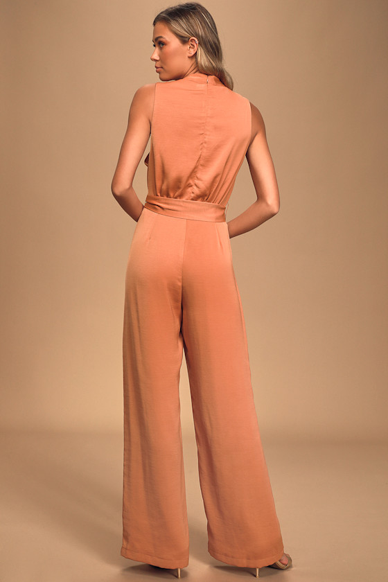 Sleeveless Jumpsuit Terra Cotta Jumpsuit Mock Neck Jumpsuit Lulus