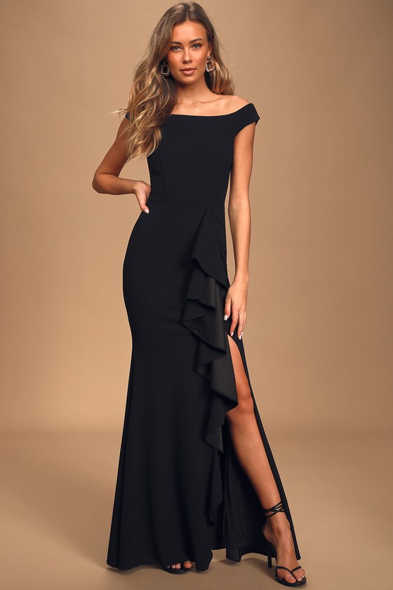 off the shoulder ruffle maxi dress