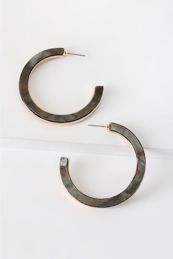 Black Shellac Earrings Open Hoop Earrings Gold Resin Earrings Lulus