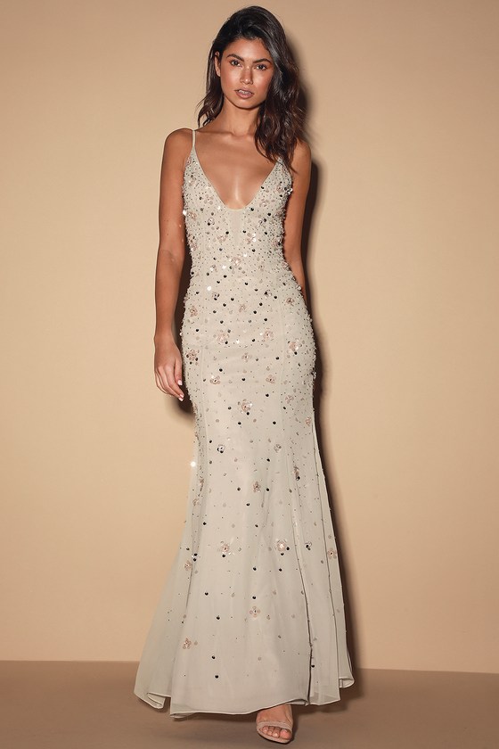 grey beaded maxi dress