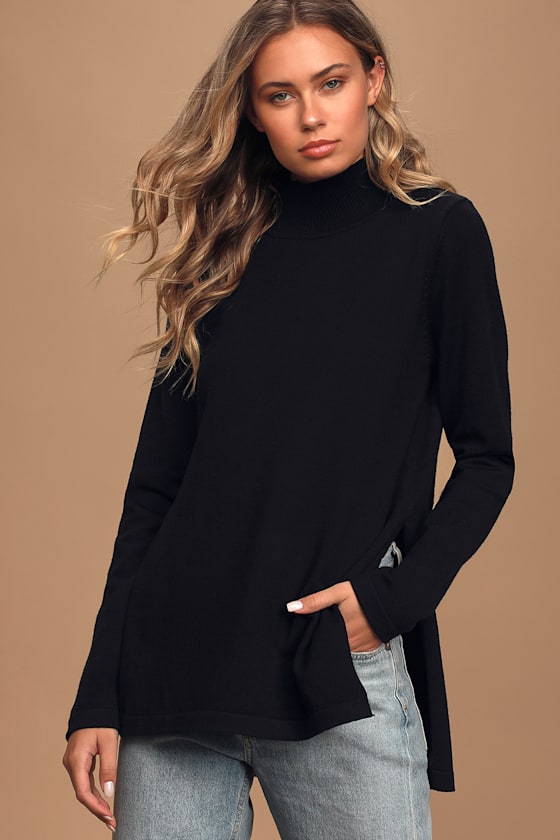 Cute Black Sweater Turtleneck Sweater Knit Sweater Top Lulus