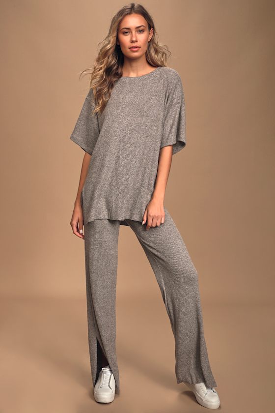 Laze For Days Heather Grey Ribbed Short Sleeve Tunic Top 6