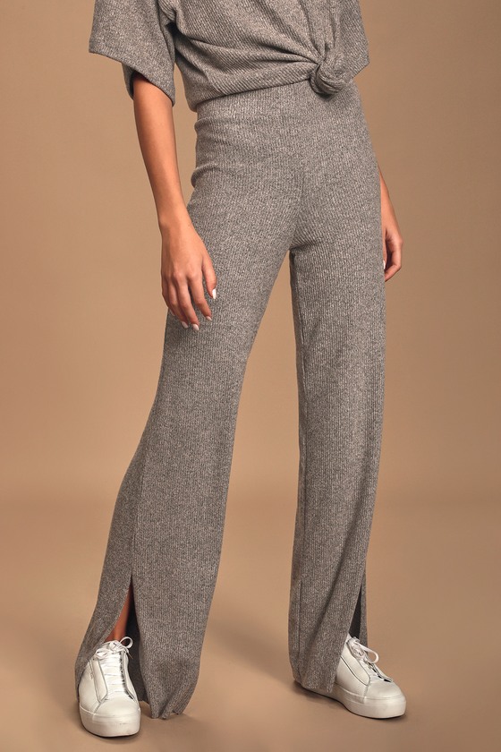 Heather Grey Ribbed Wide Leg Pants Grey Sweats Lounge Pants
