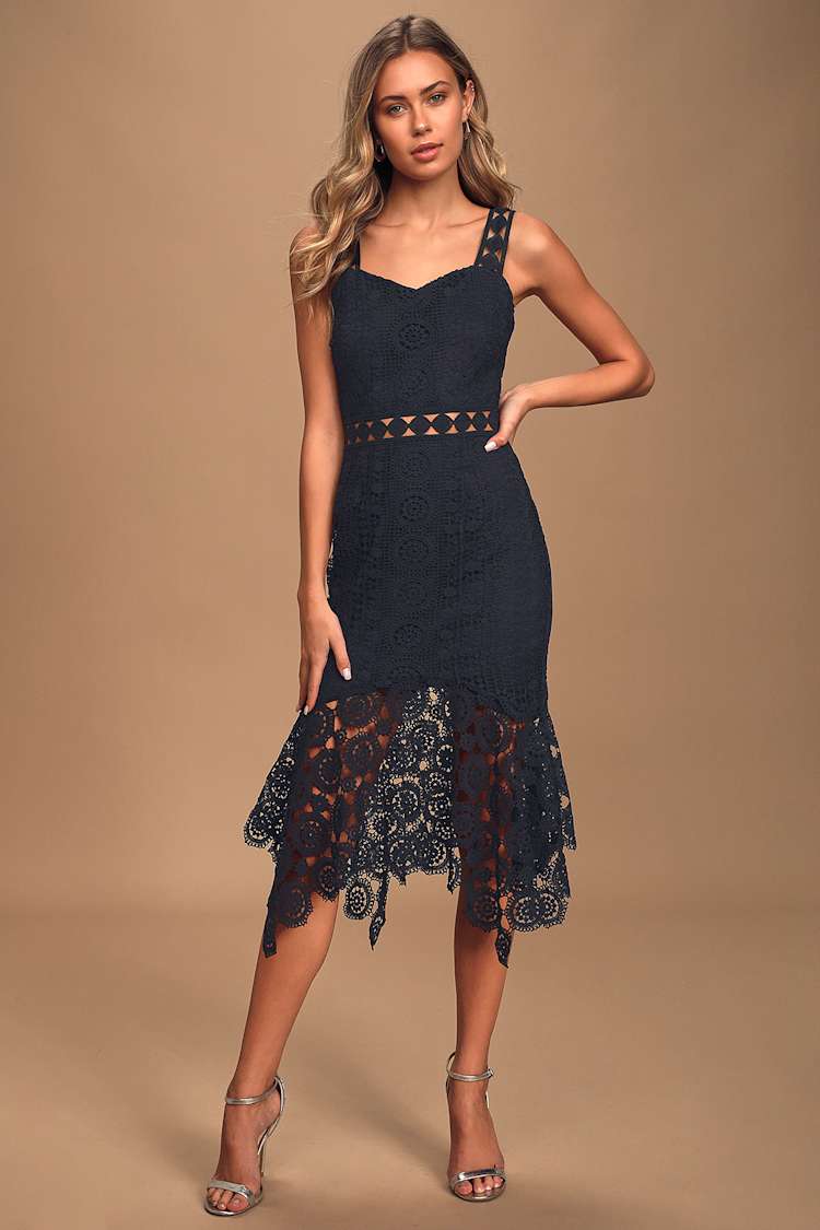 white christmas dresses Teagan Floral Hand Crochet Midi Dress / Blue | Meshki