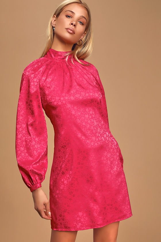 Samantha Pink Floral Jacquard Long Sleeve Shift Dress 3